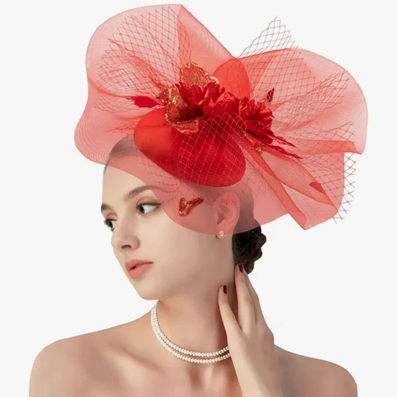 NEW! Candy Apple Red Fascinator Hat - Picture 2 of 4